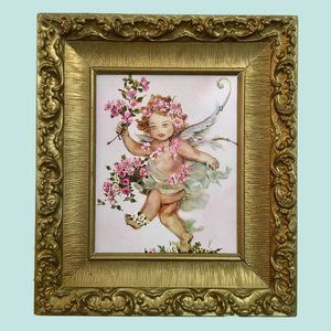 Antique Ornate Victorian Wood Picture Frame French Gold Gesso 8”x10” Angel Print